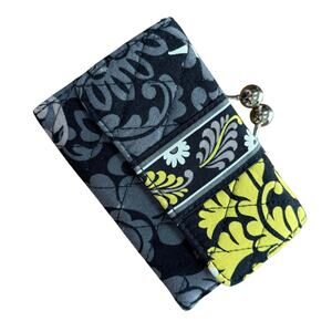 Vera Bradley quilted wallet black gray & yellow cotton kiss lock coin pocket
